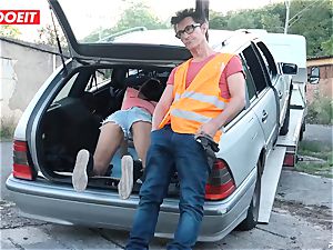 LETSDOEIT - teenage smashes older stud For Free Car Repair