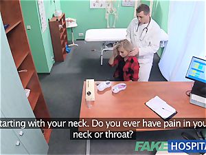 fake clinic puny blonde deep throats a gigantic manstick