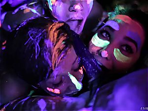 super-hot lesbos toying with fluorescent bod paint